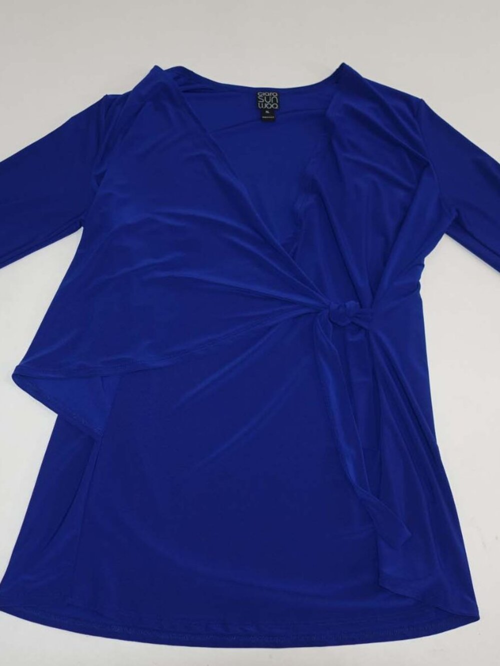 Clara Sun Woo Women's Side Tie Blouse Size XL NWT 3/4 Sleeves Cobalt Blue Top